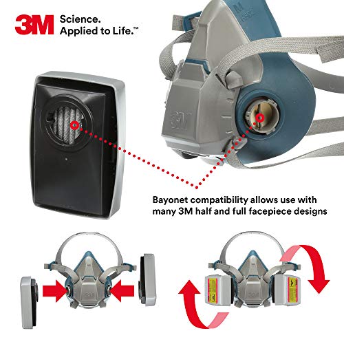 3M Respirator Cartridge Filter, Hydrogen Fluoride, Lead, Asbestos, Cadmium, Arsenic, MDA, Metal Welding, Soldering, Brazing, Torch Cutting, Pouring, P100, 7093C, 6 Pairs (12 Each)