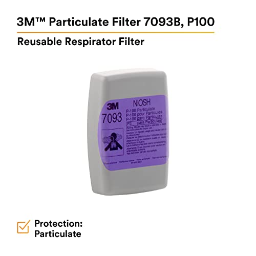 3M Personal Protective Equipment P100 Respirator Filter 7093B, 1 Pair, Helps Protect Against Oil and Non-Oil Based Particulates, Asbestos, Mold, Silica, Grinding, Sanding, Welding
