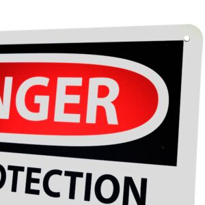 NMC D528RB – DANGER – FALL PROTECTION REQUIRED BEYOND THIS POINT – 14 in. x 10 in. Plastic Danger Sign with White/Black Text on Red/White Base