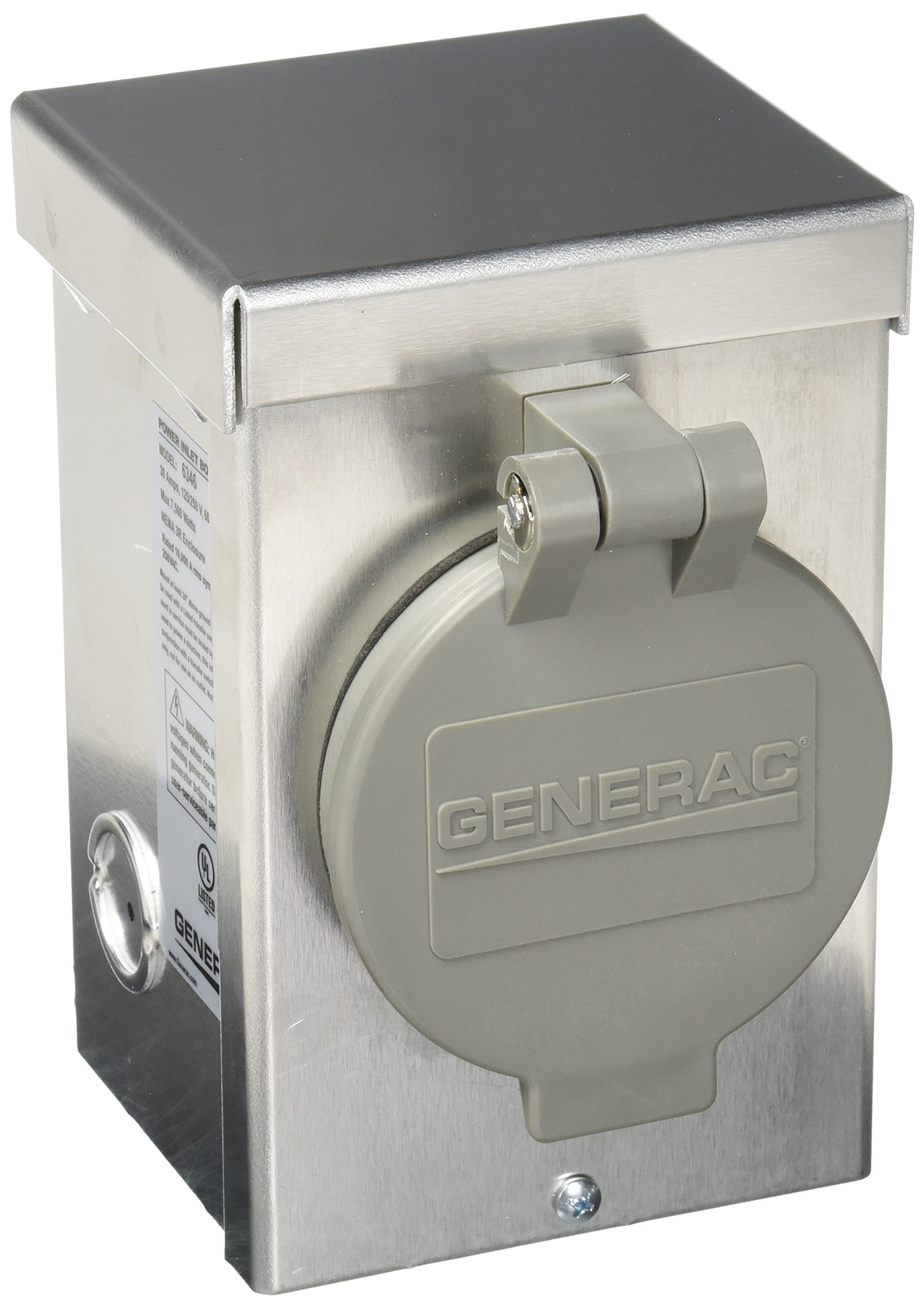 Generac 6346 30-Amp 125/250V Aluminum Power Inlet Box - Weather-Resistant Outdoor Generator Connection