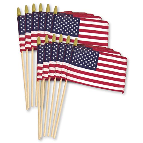 Super Tough US Stick Flag 8" x 12"- 24" Wood Stick with Spear Tip - 12 Pack