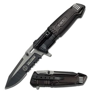 tac force tf-749em spring assist folding knife, black half-serrated blade, two-tone handle, 4.75-inch closed