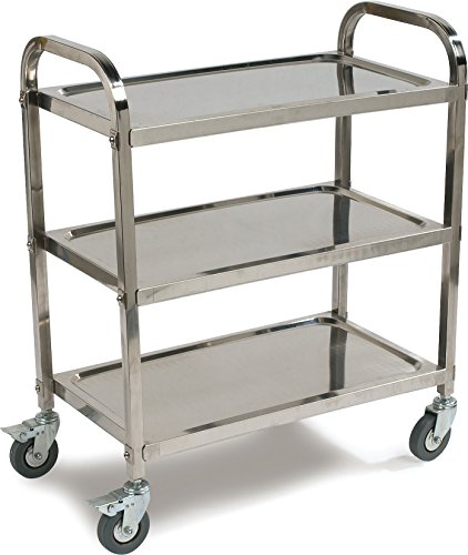 Carlisle FoodService Products Utility Cart Wheeled Cart with 3 Shelves for Office, Restaurant, Hotel, and Hospital, Stainless Steel, 17.25 x 29.5 Inches, Gray