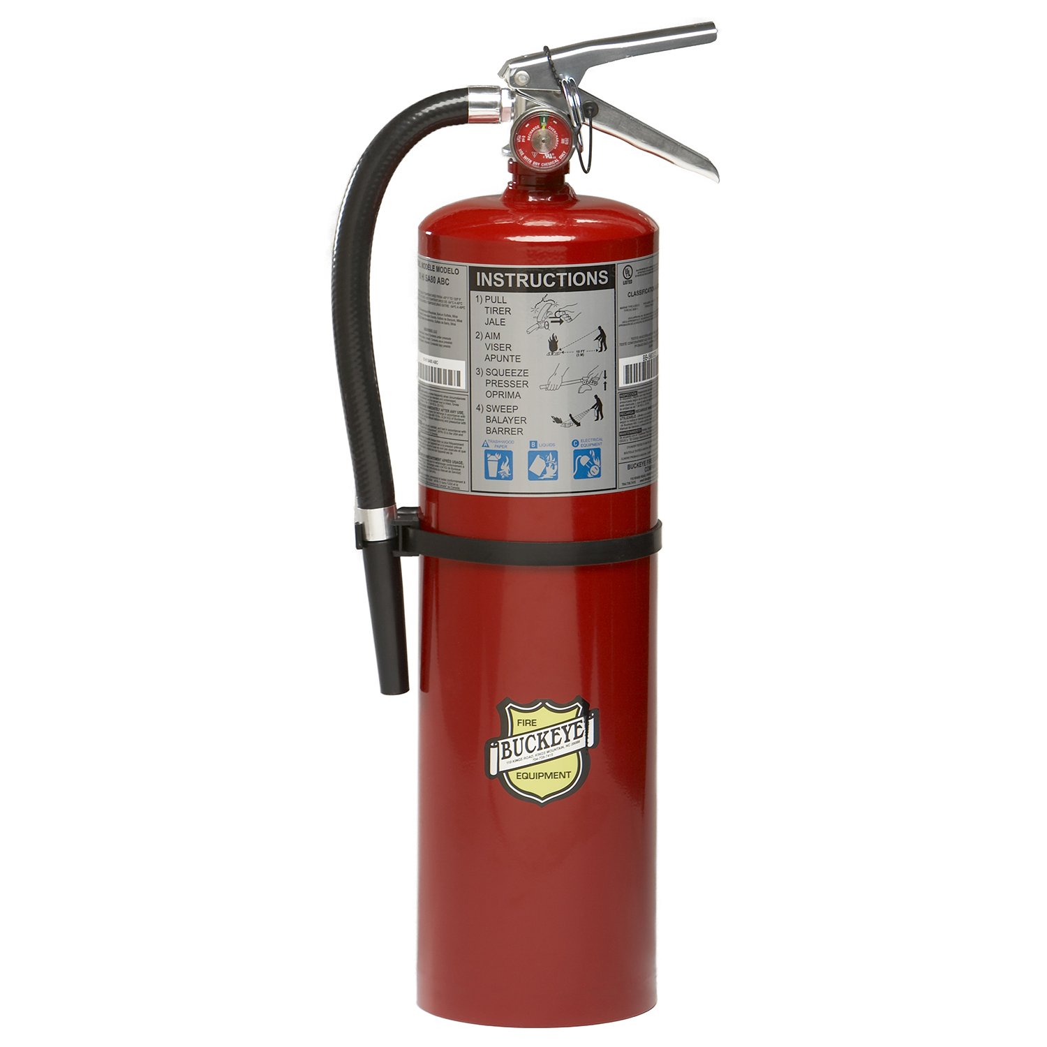 Buckeye 11340 ABC Multipurpose Dry Chemical Hand Held Fire Extinguisher with Aluminum Valve and Wall Hook, 10 lbs Agent Capacity, 5-1/8" Diameter x 7-3/4" Width x 21" Height