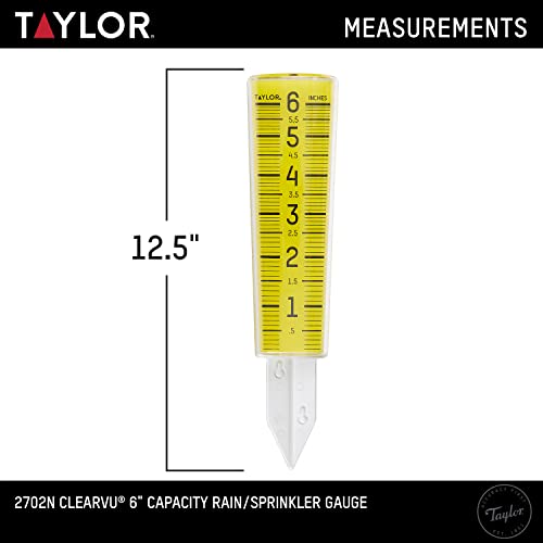 Taylor ClearVu Rain and Sprinkler Gauge, 6 Inch Capacity, Clear