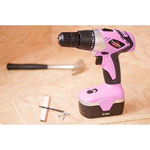 Pink Power Drill Set for Women 18V Pink Cordless Drill Driver Tool Kit for Women Electric Drill, Power Drill Set with Tool Case, Battery, Charger & Drill Bit Set - Lightweight Screwdriver Drill