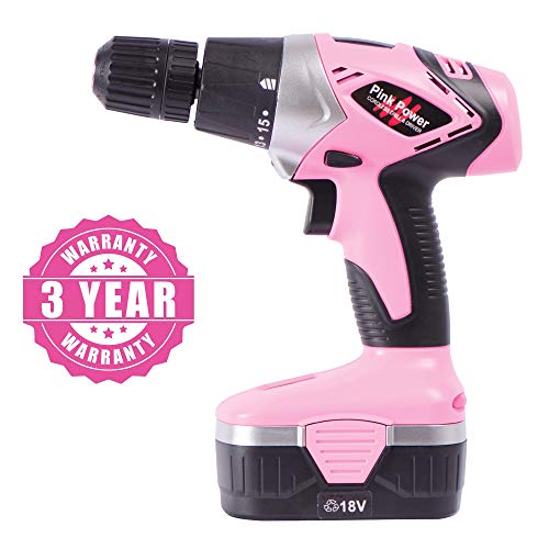 Pink Power Drill Set for Women 18V Pink Cordless Drill Driver Tool Kit for Women Electric Drill, Power Drill Set with Tool Case, Battery, Charger & Drill Bit Set - Lightweight Screwdriver Drill