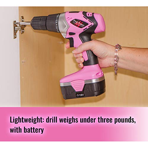 Pink Power Drill Set for Women 18V Pink Cordless Drill Driver Tool Kit for Women Electric Drill, Power Drill Set with Tool Case, Battery, Charger & Drill Bit Set - Lightweight Screwdriver Drill