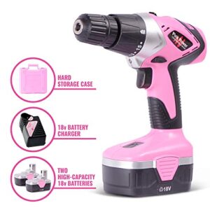 Pink Power Drill Set for Women 18V Pink Cordless Drill Driver Tool Kit for Women Electric Drill, Power Drill Set with Tool Case, Battery, Charger & Drill Bit Set - Lightweight Screwdriver Drill