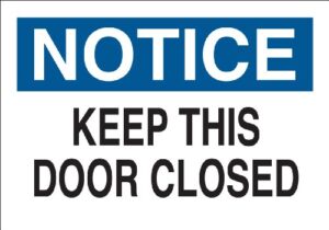 brady 87774 self sticking polyester door sign, 3 1/2" x 5", legend "keep this door closed",black/blue on white