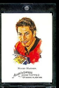 2008 topps allen and ginter #59 nicky hayden (motorcycle racing champion) mlb baseball card!