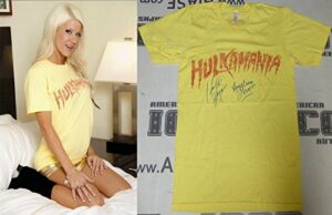 hulk hogan angelina love signed event worn used tna hulkamania shirt psa/dna wwe - autographed wrestling miscellaneous items