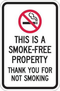 smartsign - t1-1079-hi_12x18 this is a smoke-free property, thank you for not smoking sign by | 12" x 18" 3m high intensity grade reflective aluminum black/red on white