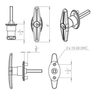 GordonGlass Truck Cap Locking T-Handle - Counter Clockwise