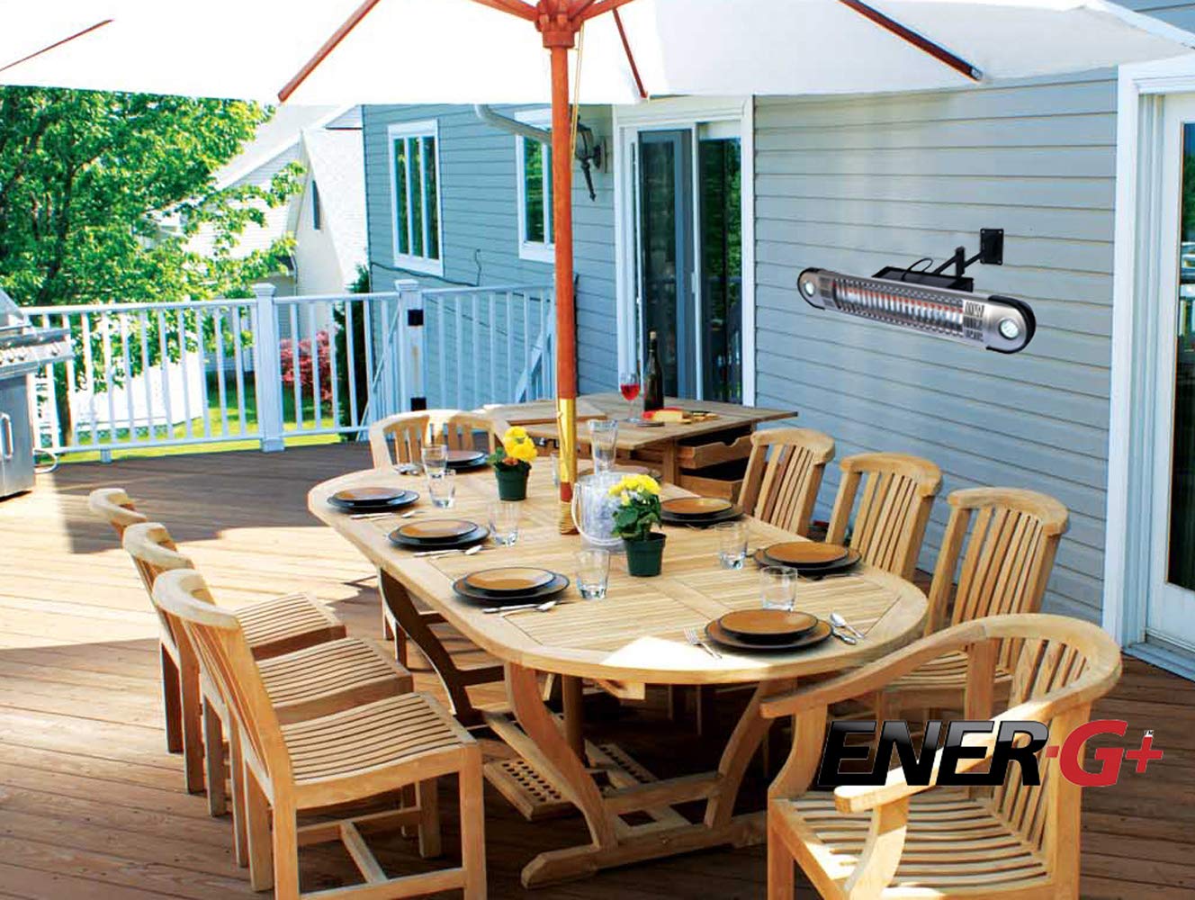 EnerG+ Infrared Electric Outdoor Heater - Wall Mounted with LED & Remote, Silver (HEA-21533)