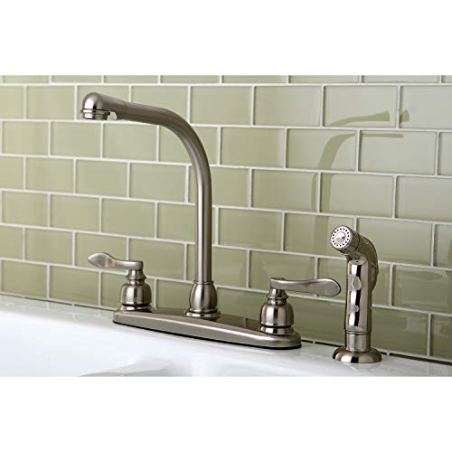 Kingston Brass KB8758NFLSP NuWave French 8" High Arch Kitchen Faucet with Sprayer, Brushed Nickel