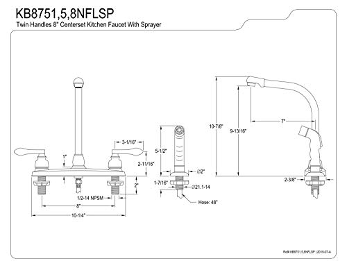 Kingston Brass KB8758NFLSP NuWave French 8" High Arch Kitchen Faucet with Sprayer, Brushed Nickel