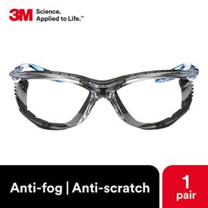 3M Safety Glasses, Virtua CCS, ANSI Z87, Anti-Fog, Clear Lens, Blue Frame, Corded Ear Plug Control System, Removable Foam Gasket