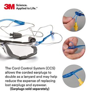 3M Safety Glasses, Virtua CCS, ANSI Z87, Anti-Fog, Clear Lens, Blue Frame, Corded Ear Plug Control System, Removable Foam Gasket