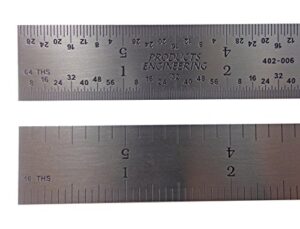 made in usa pec 6" rigid stainless steel 4r machinist engineer ruler / rule 1/64, 1/32, 1/8, 1/16
