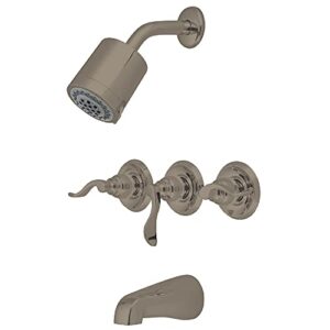 kingston brass kb8238nfl french tub and shower faucet with 3 nuwave handle, brushed nickel