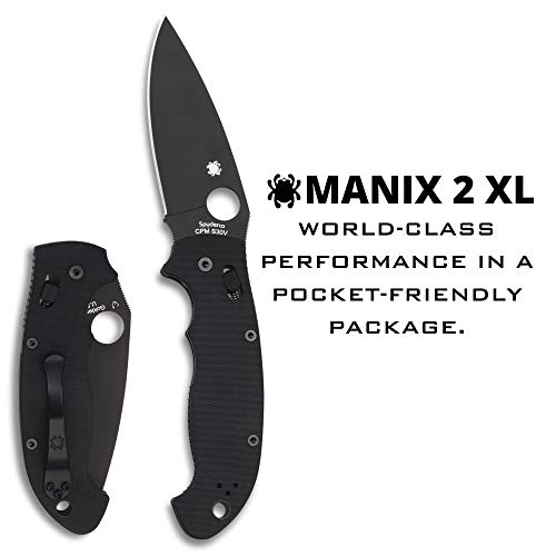 Spyderco Manix 2 XL Signature Folding Utility Pocket Knife with 3.85" CPM S30V Black Steel Blade and Durable Black G-10 Handle - PlainEdge - C95GPBBK2