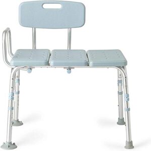 medline tub transfer bench with microban protection, for use as a shower bench or bath seat, light blue