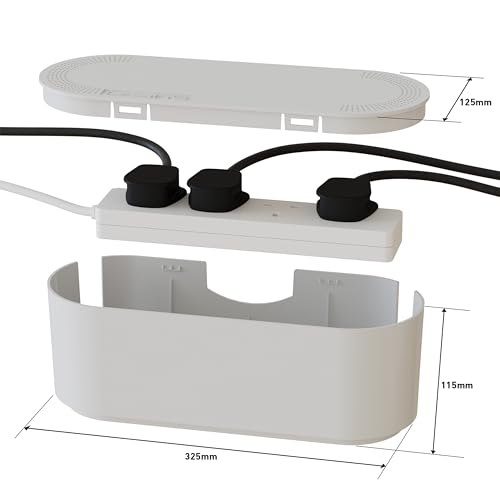 D-Line Cable Tidy Box | Hide and Conceal Extension Blocks and Electrical Cables from TVs, Computers, Gaming Consoles & PCs | Cable Management Made from a Robust Electrically-Safe ABS Material | Small, White