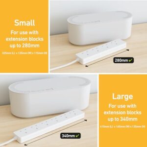 D-Line Cable Tidy Box | Hide and Conceal Extension Blocks and Electrical Cables from TVs, Computers, Gaming Consoles & PCs | Cable Management Made from a Robust Electrically-Safe ABS Material | Small, White