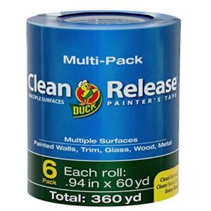 duck clean release blue painter's tape 1-inch (0.94-inch x 60-yard), 6 rolls, 360 total yards, 240459