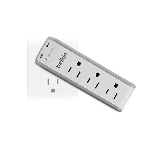 Belkin Wall Mount Surge Protector - 3 AC Multi Outlets & 2 USB Ports - Flat Rotating Plug Splitter - Wall Outlet Extender for Home, Office, Travel, Computer Desktop & Phone Charger - 918 Joules