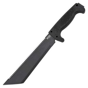 sog sogfari tanto machete- survival machete with 10 inch full tang blade,camp machete for clearing brush,chopping wood&harvesting crops,spiked tang handle for pounding&scraping(mc04-n) ,black
