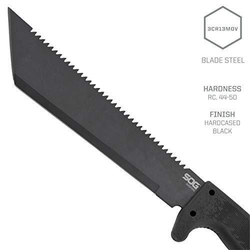 SOG SOGfari Tanto Machete- Survival Machete with 10 Inch Full Tang Blade,Camp Machete for Clearing Brush,Chopping Wood&Harvesting Crops,Spiked Tang Handle for Pounding&Scraping(MC04-N) ,Black