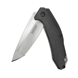 kershaw freefall pocket knife (3840) 3.25 in. stonewashed stainless steel blade with modified tanto tip; k-texture handle; speedsafe assisted open, liner lock, reversible deep-carry pocketclip; 4.1 oz