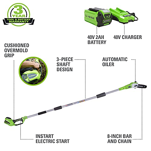 Greenworks 40V 8" Pole Saw, 2.0Ah Battery (Gen 1)