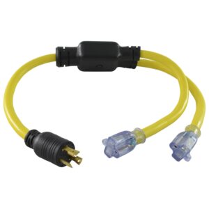 conntek yl530520s 30-amp 125-volt l5-30p generator y-adapter male plug to u.s. 15/20-amp female connectors