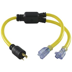conntek yl520520s 20-amp 125-volt l5-20p generator y-adapter male plug to u.s. 15/20-amp female connectors
