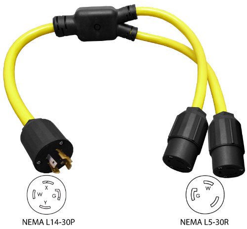 Conntek YL1430530 30-Amp 125/250-volt L14-30P Generator Y-Adapter 4-Prong Male Plug to L5-30 Locking Female Connectors