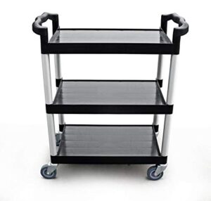 new star foodservice 54552 350-pound plastic 3-tier utility bus cart with locking casters, 42.5" x 19.5" x 38.5", black