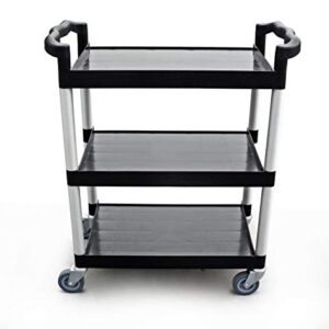 New Star Foodservice 54552 350-Pound Plastic 3-Tier Utility Bus Cart with Locking Casters, 42.5" x 19.5" x 38.5", Black