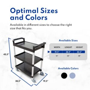 New Star Foodservice 54552 350-Pound Plastic 3-Tier Utility Bus Cart with Locking Casters, 42.5" x 19.5" x 38.5", Black