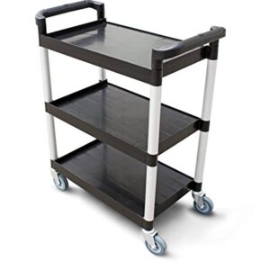 New Star Foodservice 54552 350-Pound Plastic 3-Tier Utility Bus Cart with Locking Casters, 42.5" x 19.5" x 38.5", Black