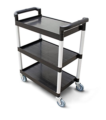 New Star Foodservice 54552 350-Pound Plastic 3-Tier Utility Bus Cart with Locking Casters, 42.5" x 19.5" x 38.5", Black