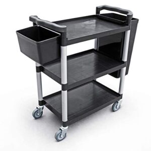 New Star Foodservice 54552 350-Pound Plastic 3-Tier Utility Bus Cart with Locking Casters, 42.5" x 19.5" x 38.5", Black
