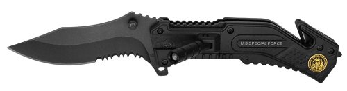 3.5" Special Forces Folding Knife w/LED Light Features Seatbelt Cutter, Glass Breaker, and Belt Clip on Back of Knife, as Well as a fold-Out LED Flashlight Size 8" Opened