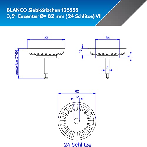 Blanco 125555 Strainer Basket with Pins for Eccentric Operation Stainless Steel, 8.2cm