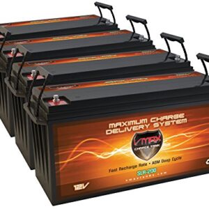 Qty 4 Vmaxtanks Vmax SLR200 12 Volt 200Ah AGM Battery Solar Batteries for Use with PV Solar Panels Wind Turbine Electric Power Backup Generator for Off Grid or Grid Tie