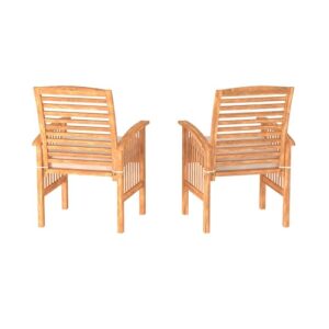 Walker Edison Rendezvous Modern 2 Piece Solid Acacia Wood Slat Back Outdoor Dining Chairs, Set of 2, Brown