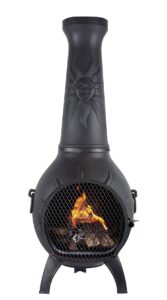 the blue rooster sun stack chiminea outdoor fireplace - wood burning cast aluminum deck or patio firepit