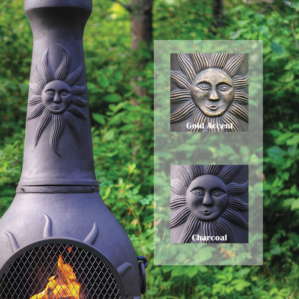 The Blue Rooster Sun Stack Chiminea Outdoor Fireplace - Wood Burning Cast Aluminum Deck or Patio Firepit